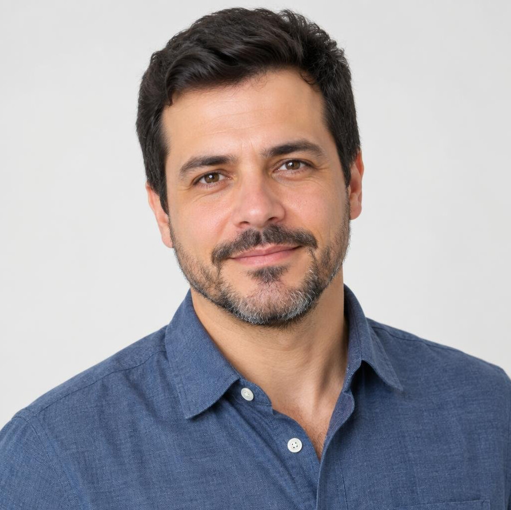 Studio portrait of a Brazilian man in his 40s