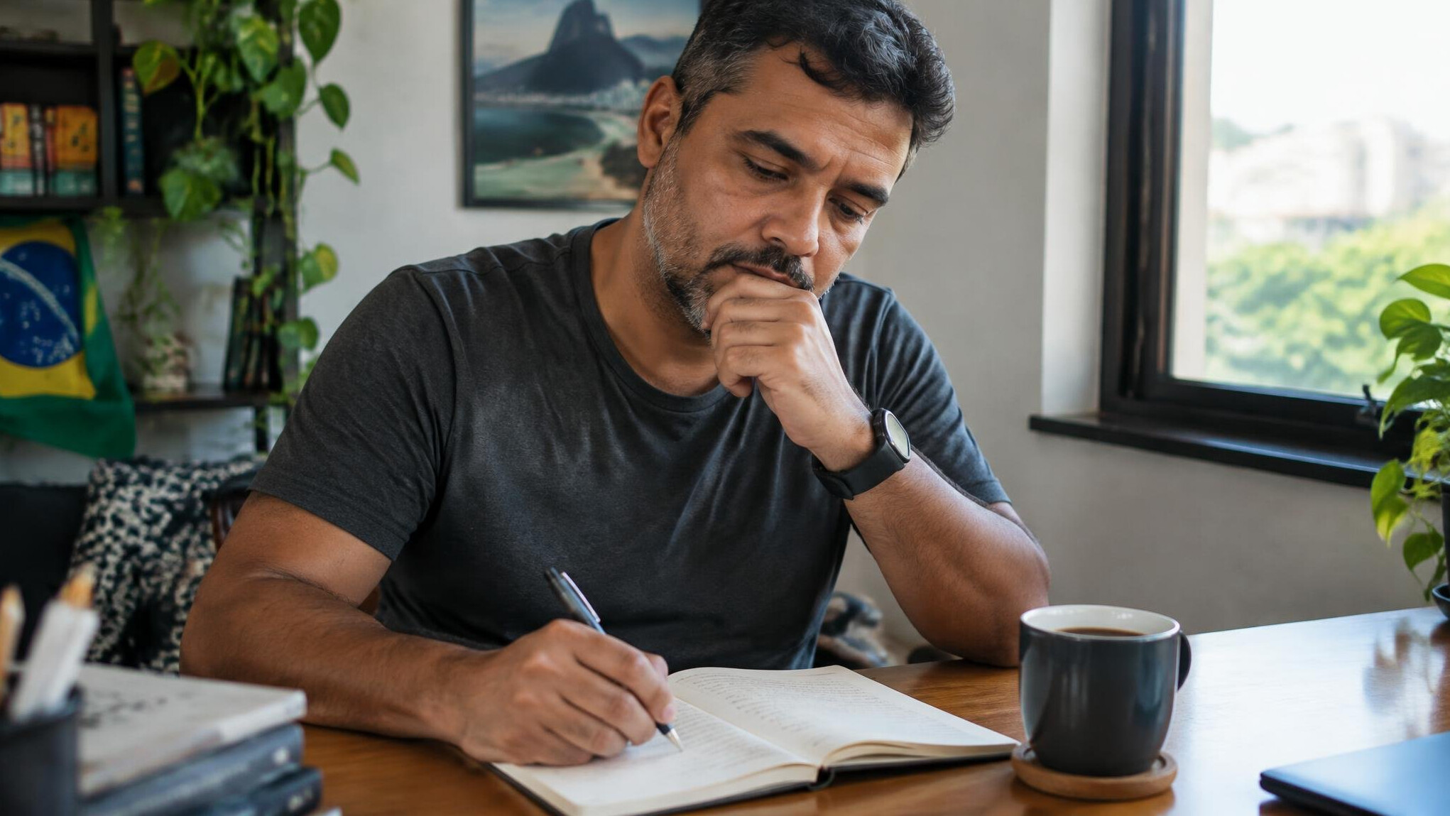 Person writing reflectively in a journal