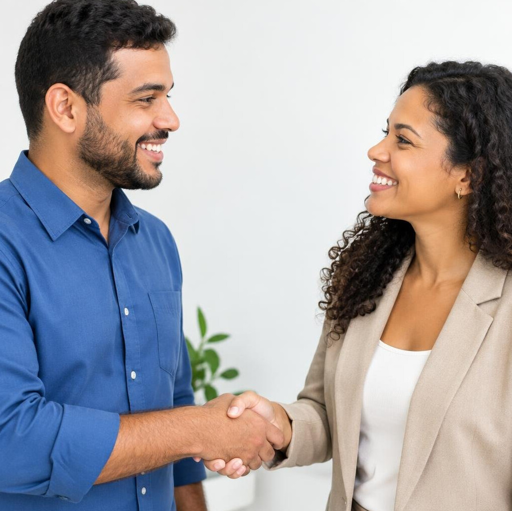Two people shaking hands warmly