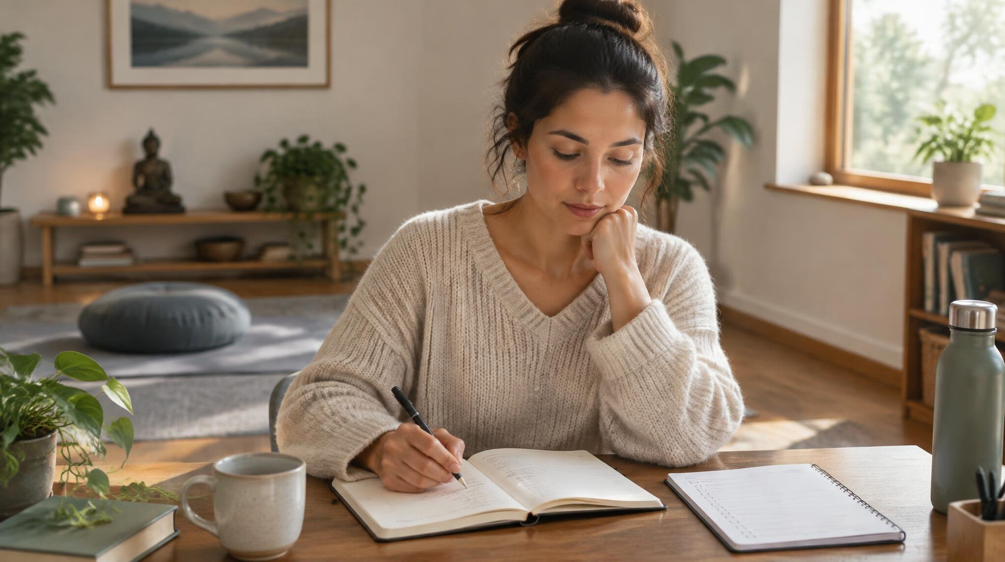 woman meditating in quiet room