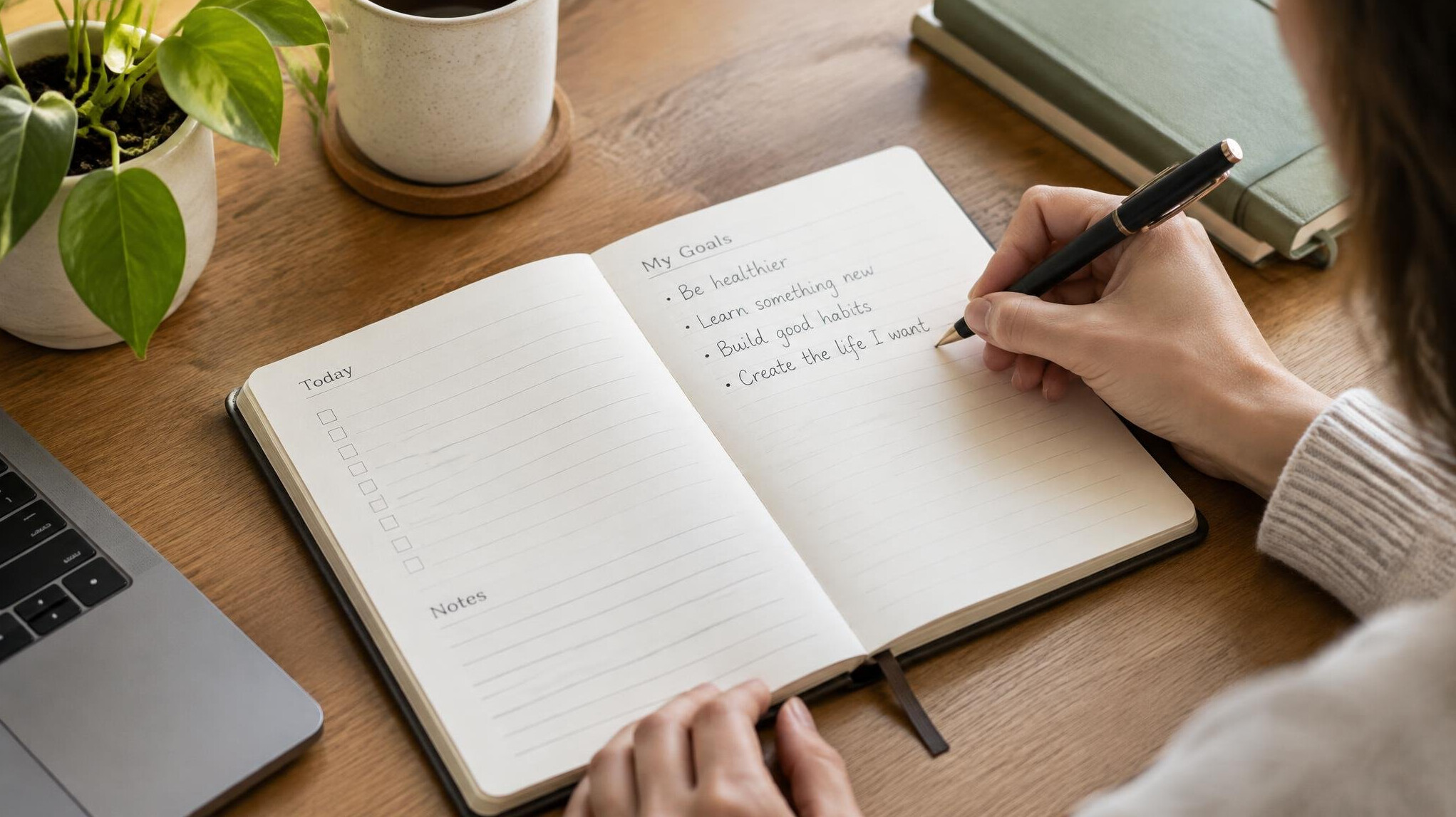 person writing in journal